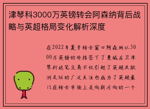 津琴科3000万英镑转会阿森纳背后战略与英超格局变化解析深度 津琴科3000万英镑转会阿森纳背后战略与英超格局变化解析深度